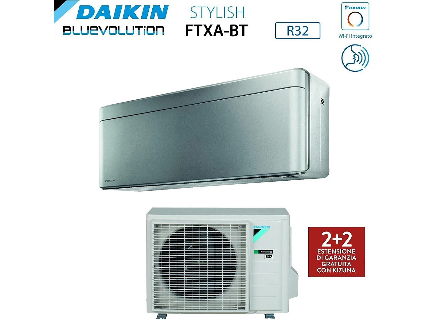 Climatizzatore Condizionatore Daikin Bluevolution Inverter Serie Stylish Total Silver 12000 Btu Ftxa35bs R-32 Wi-Fi Integrato Classe A+++ Colore Grig