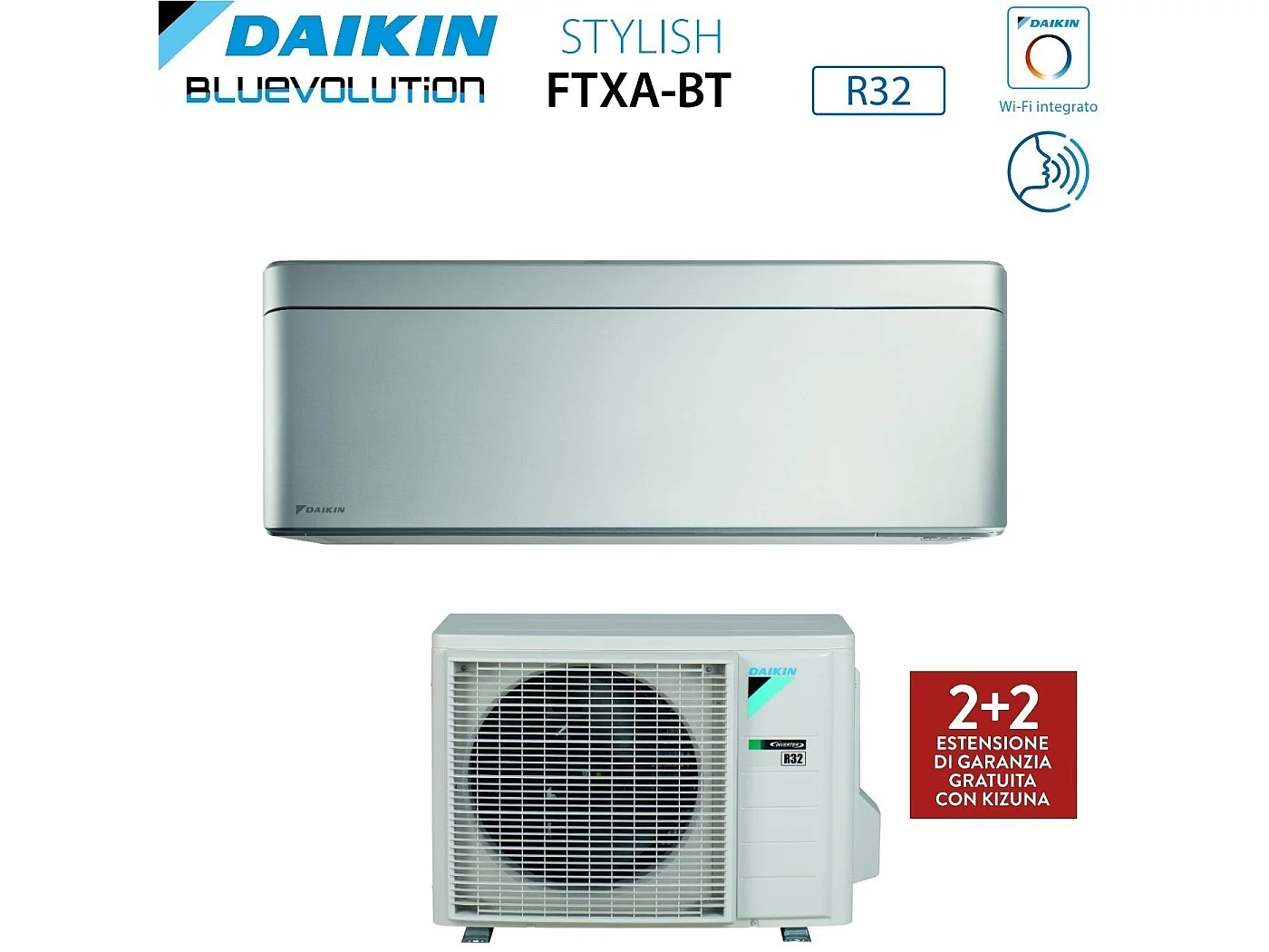 Climatizzatore Condizionatore Daikin Bluevolution Inverter Serie Stylish Total Silver 12000 Btu Ftxa35bs R-32 Wi-Fi Integrato Classe A+++ Colore Grig