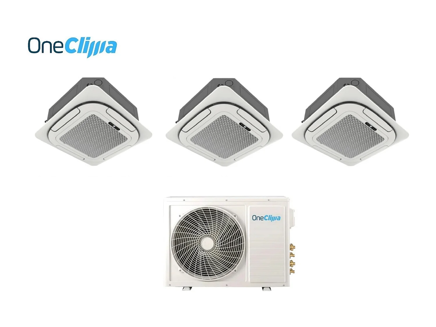 OneClima Test Split-Kassett Klimaanlage 4-Wege 12+12+12 mit R-32, Wi-Fi, Inklusive Gitter und Fernbedienung