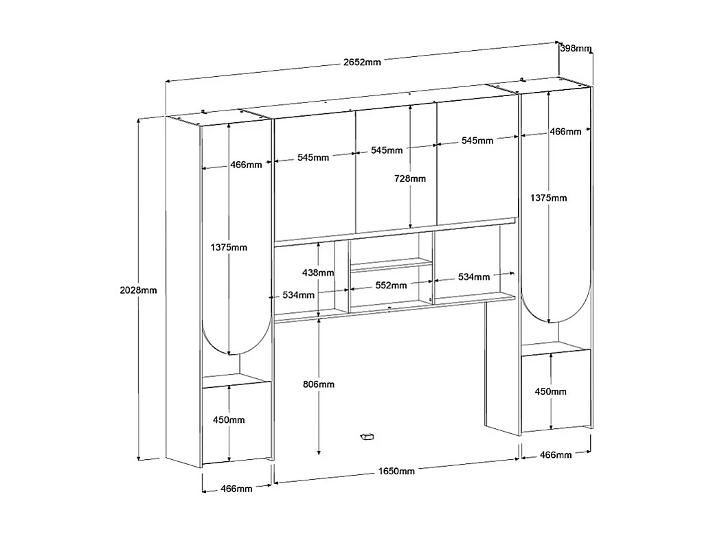 Lit pont 160 x 200 cm avec rangements - Avec LEDs - Coloris : Beige et naturel + Sommier - DOMELITO