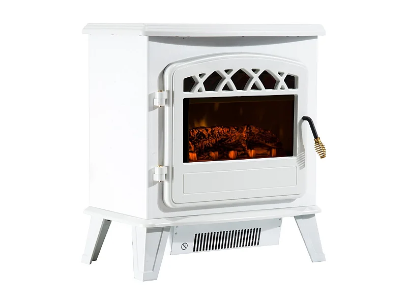 Easycomfort Camino Elettrico Da Terra Con Effetto Fiamma Regolabile 1800w, Bianco, 51x31x56cm