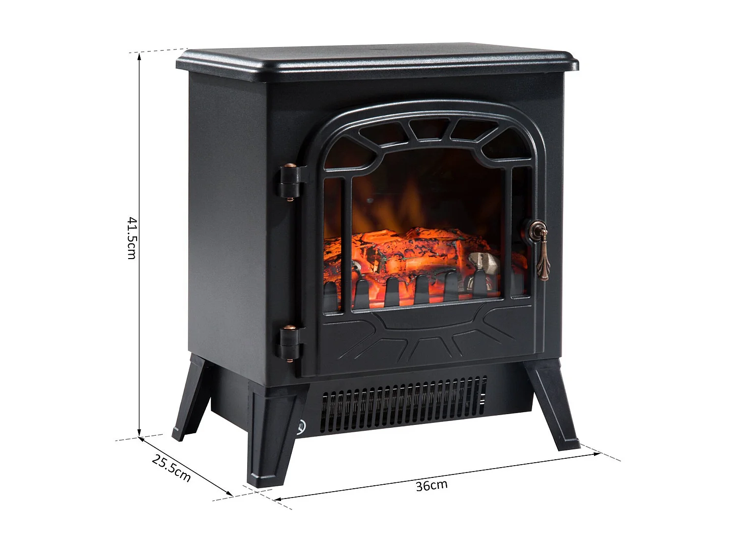 Easycomfort Camino Elettrico Con Effetto Fiamma Regolabile Potenza 900w/1800w, 36 X 25.5 X 41.5cm, Nero