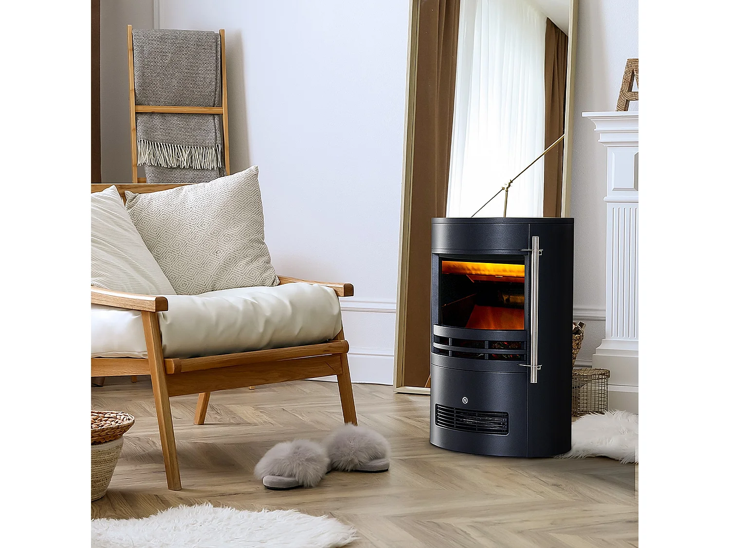 Easycomfort Camino Elettrico Da Terra Potenza 900w/2000w Con Effetto Fiamma 41 X 41 X 64.5cm Nero