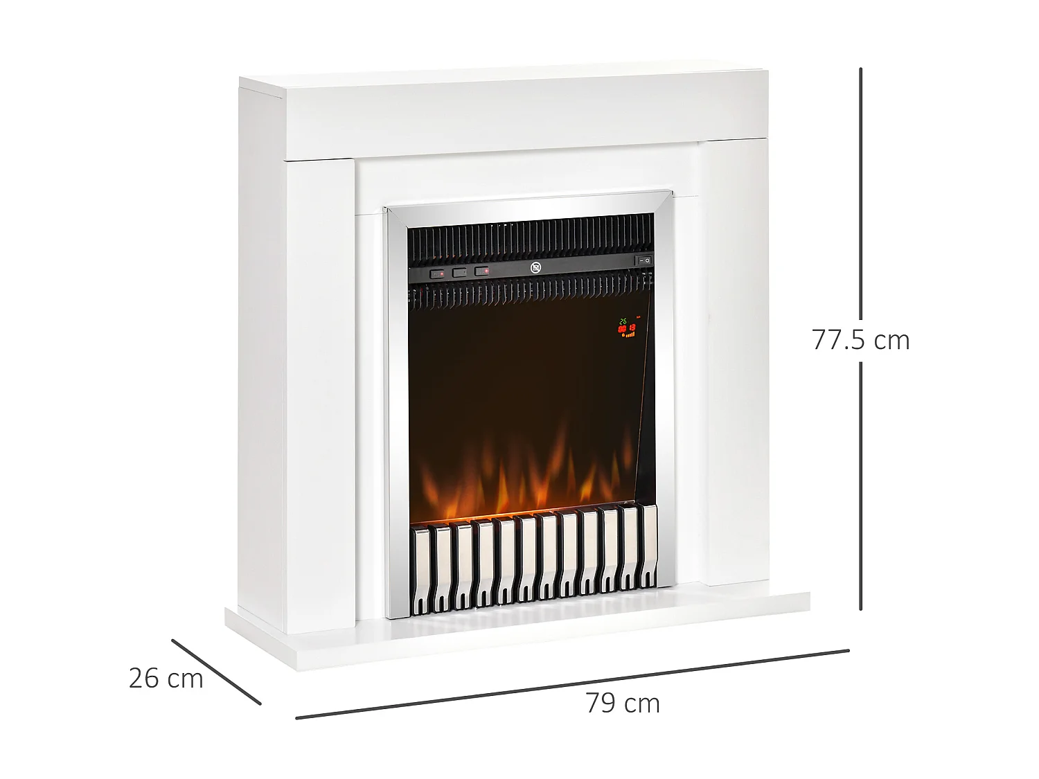 Easycomfort Camino Elettrico Da Terra Con Effetto Fiamma Realistico, Timer E Telecomando, 1000w E 2000w, 79x26x77.5cm, Bianco E Nero