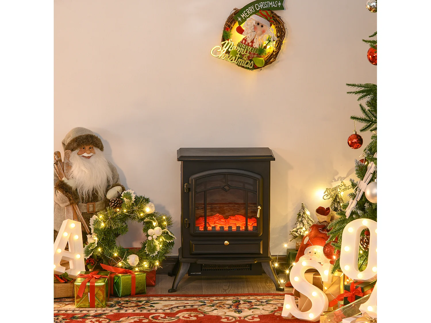 Easycomfort Camino Elettrico Da Terra Con Effetto Fiamma Potenza 1000w /2000w In Abs E Vetro 45×28×54cm Nero