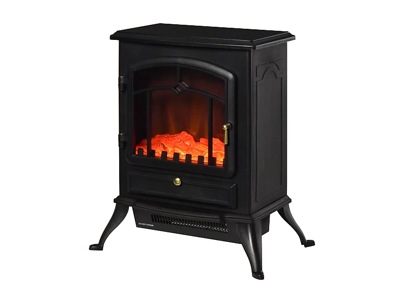 Easycomfort Camino Elettrico Da Terra Con Effetto Fiamma Potenza 1000w /2000w In Abs E Vetro 45×28×54cm Nero