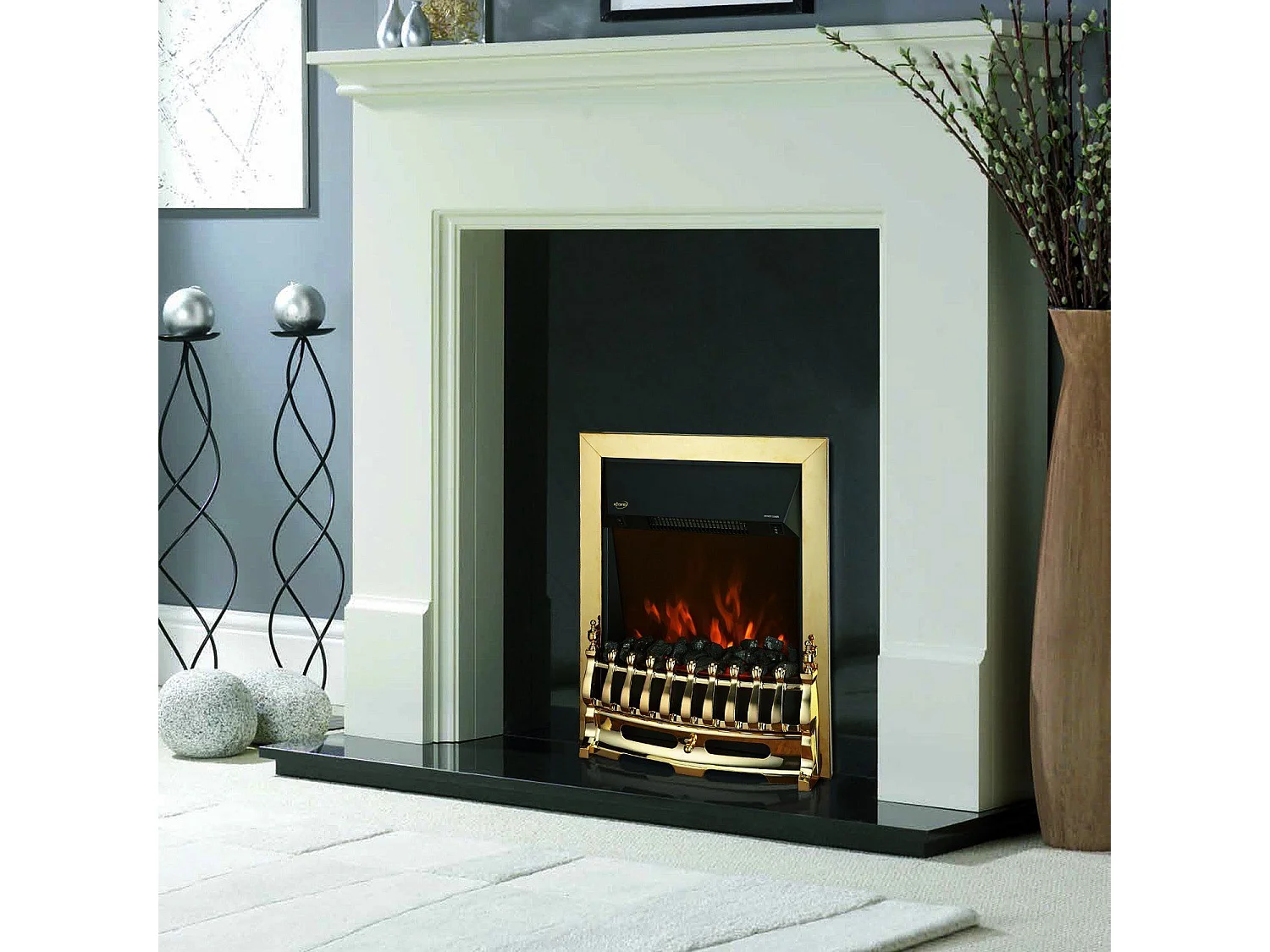 Easycomfort Camino Elettrico Da Incasso O Da Terra Potenza 1000w / 2000w In Plastica E Metallo 48.2 × 18.5 × 59.2cm Oro