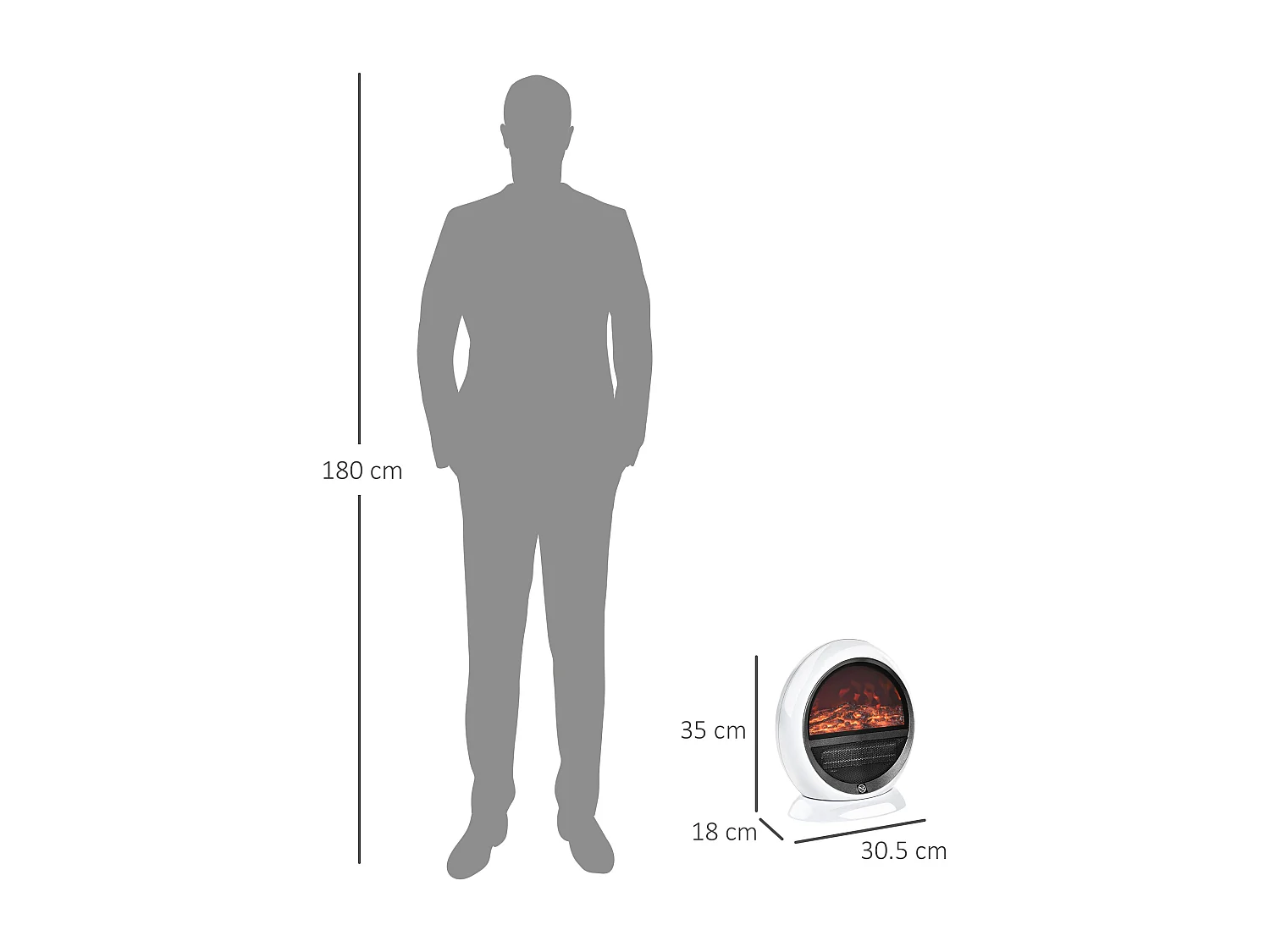 Easycomfort Camino Elettrico Con Effetto Fiamma Ruotabile E Portatile, Potenza 1500w, Copertura 10-15m², 30.5x18x35cm, Bianco