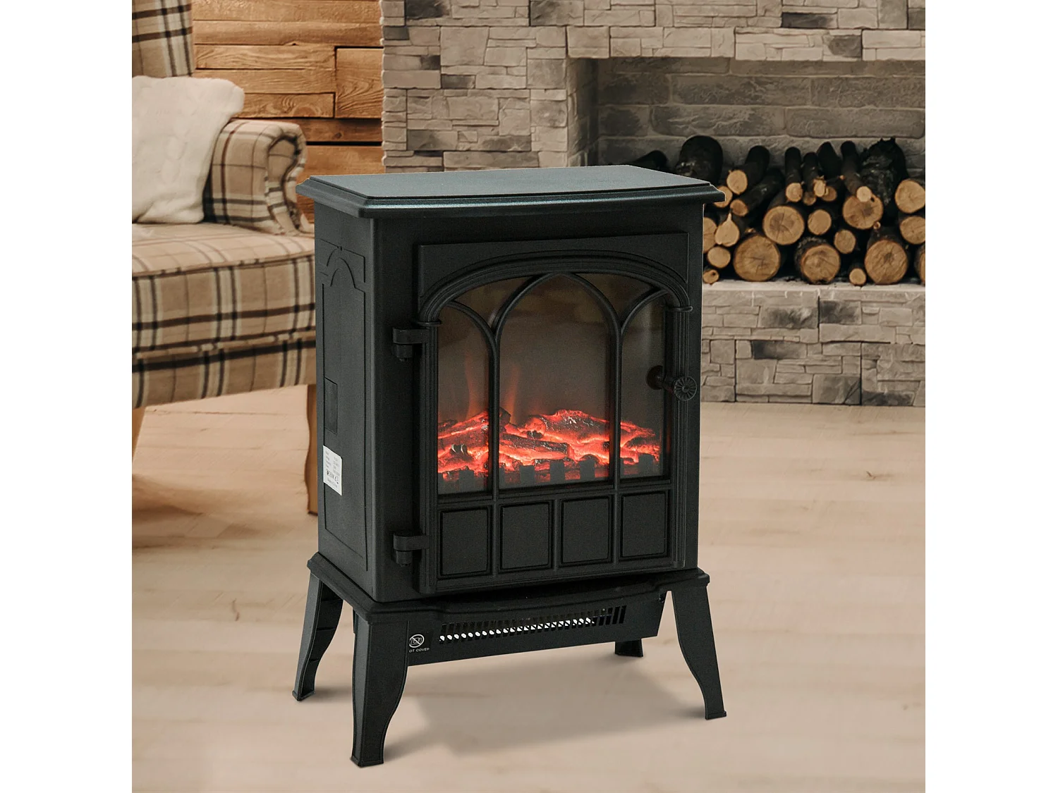 Easycomfort Camino Da Terra Elettrico Potenza 1000w / 2000w Con Effetto Fiamma Luminosità Regolabile Ferro E Vetro 39×23×56.5cm