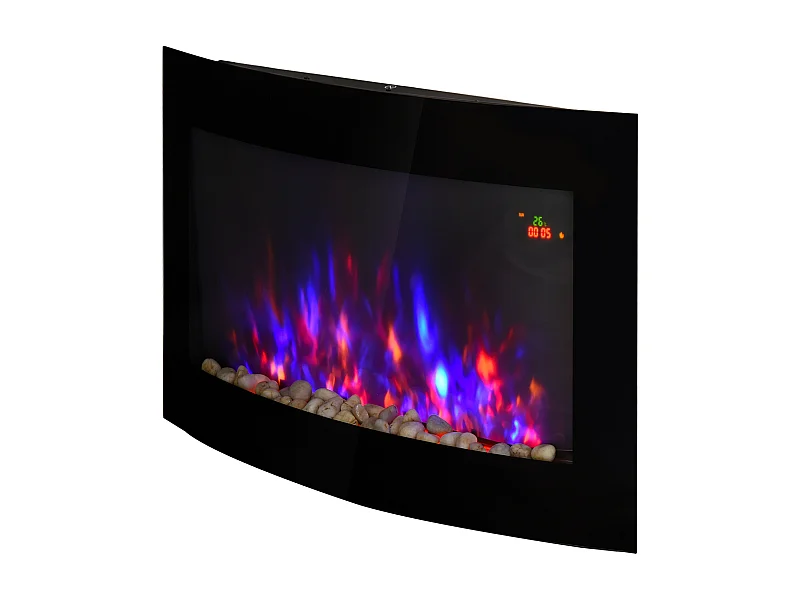 Easycomfort Caminetto Elettrico Da Parete Con Effetto Fiamma Colorato Con Telecomando, In Acciaio Inox E Vetro 65x11.4x52 Cm, Nero