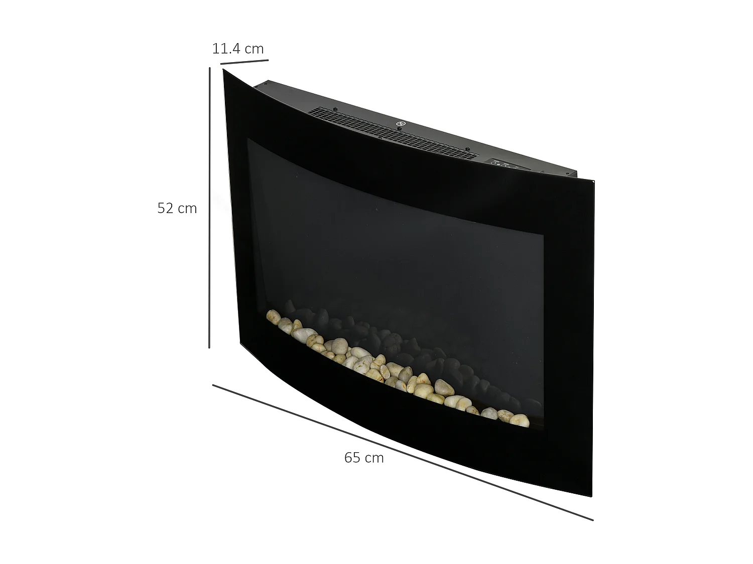 Easycomfort Caminetto Elettrico Da Parete Con Effetto Fiamma Colorato Con Telecomando, In Acciaio Inox E Vetro 65x11.4x52 Cm, Nero