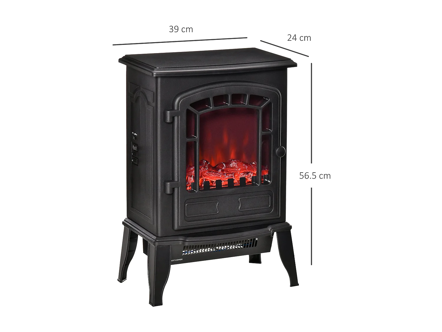 Easycomfort Camino Elettrico Con Effetto Fiamma, Temperatura Regolabile 1000w-2000w, Copertura 20-25m², 39x24x56.5cm, Nero