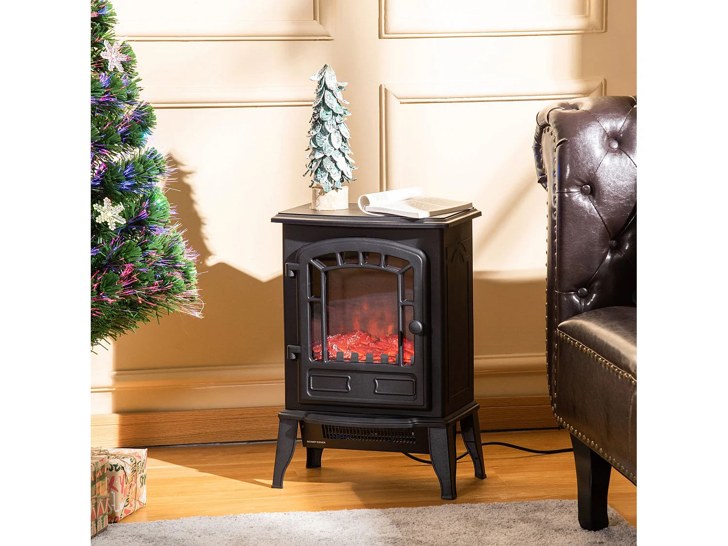 EasyComfort Camino Elettrico con Effetto Fiamma, Temperatura Regolabile 1000W-2000W, Copertura 20-25m², 39x24x56.5cm, Nero