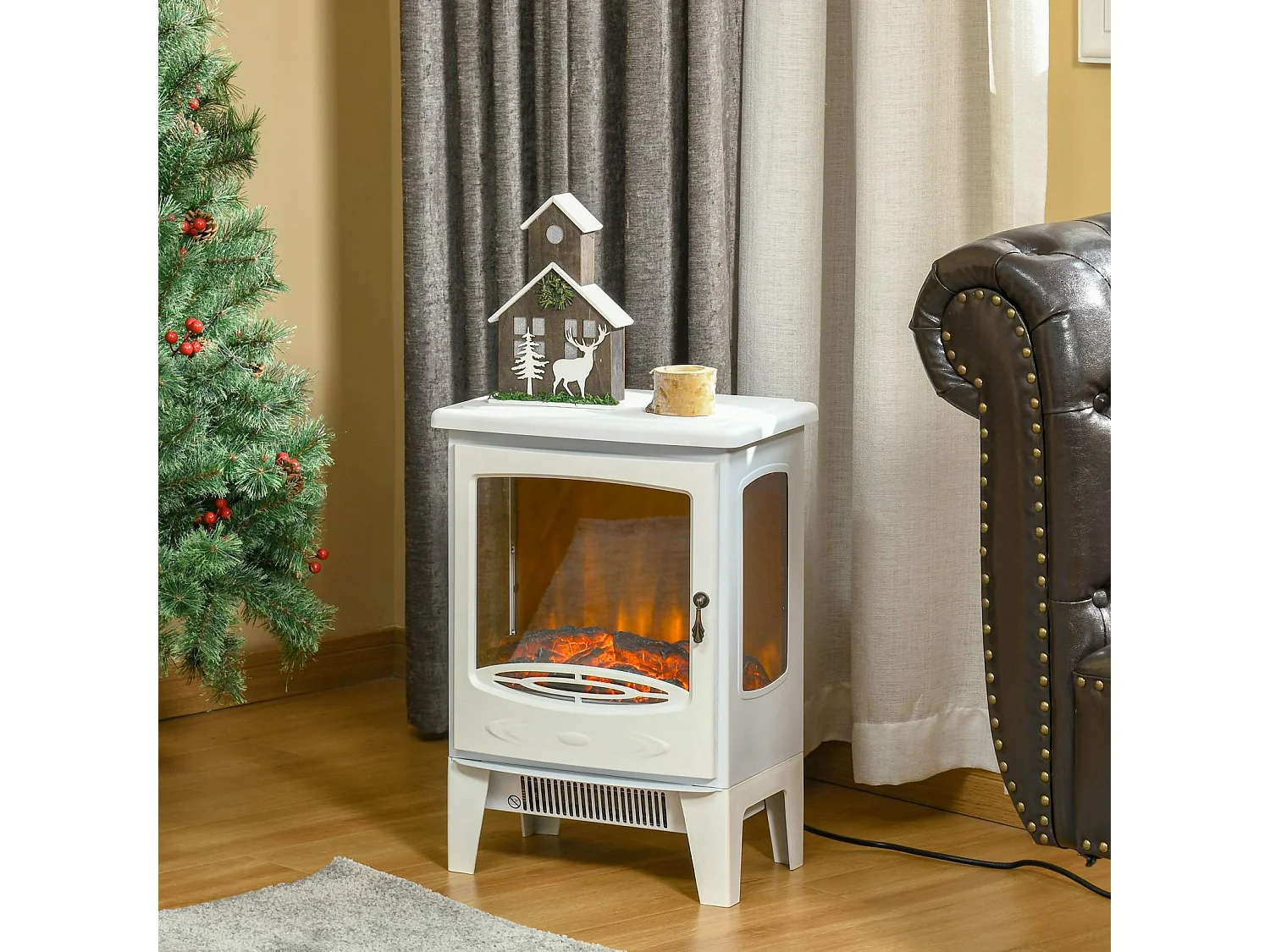 Easycomfort Camino Elettrico Effetto Fiamma E 3 Lati Aperti Temperatura Regolabile Copertura 20-25m² - Bianco