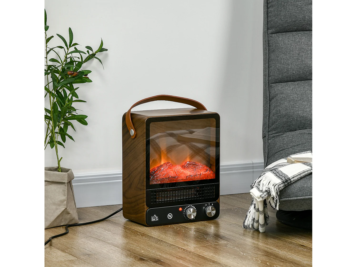 Easycomfort Camino Elettrico Con Fiamma Led, 3 Modalità Di Riscaldamento E Interruttore Di Sicurezza, 30.3x17.5x37.4 Cm