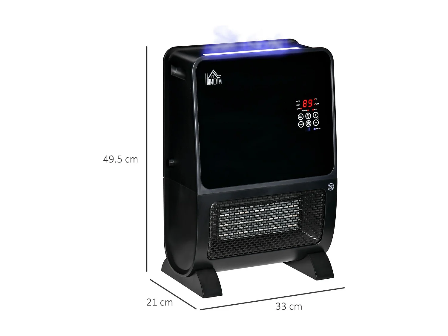 EasyComfort Stufa Elettrica 2in1 con Umidificatore, Luce LED 3 Colori, Timer e Telecomando, 33x21x49.5 cm, Nero