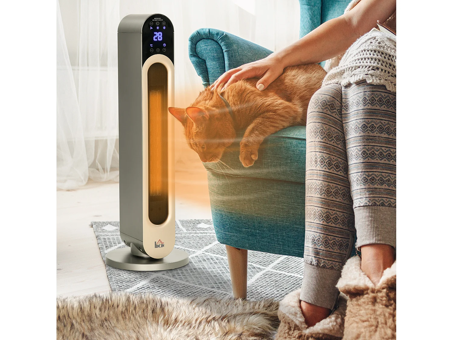 Easycomfort Stufetta Elettrica A 3 Modalità Di Riscaldamento Regolabile Con Telecomando, φ25x73.5 Cm, Argento