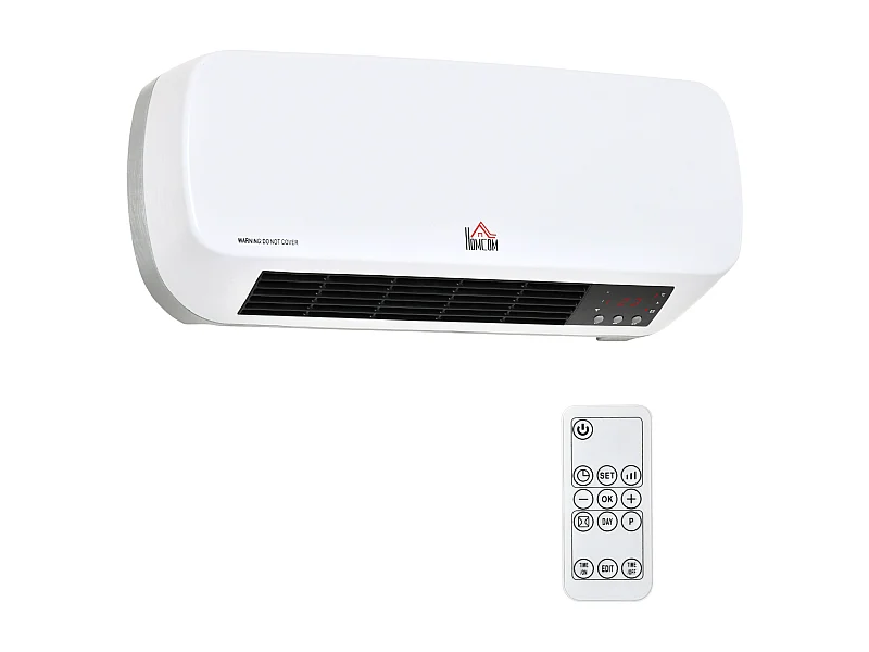 Easycomfort Stufa Elettrica Da Parete Con Telecomando, Temperatura Regolabile E Timer 12 Ore, Potenza 1000w/2000w, 45x18.6x11.5cm, Bianco