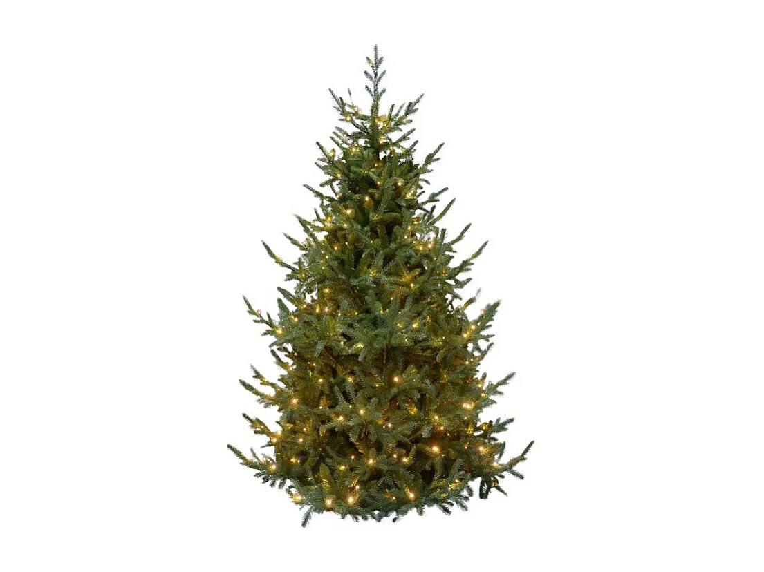 Albero Di Natale Artificiale Verde Sestriere H 240cm X L 160cm Super Folto Con 650 Luci Led + 20 Luci Flash Incorporate 3946 Tips E Base A Croce In M