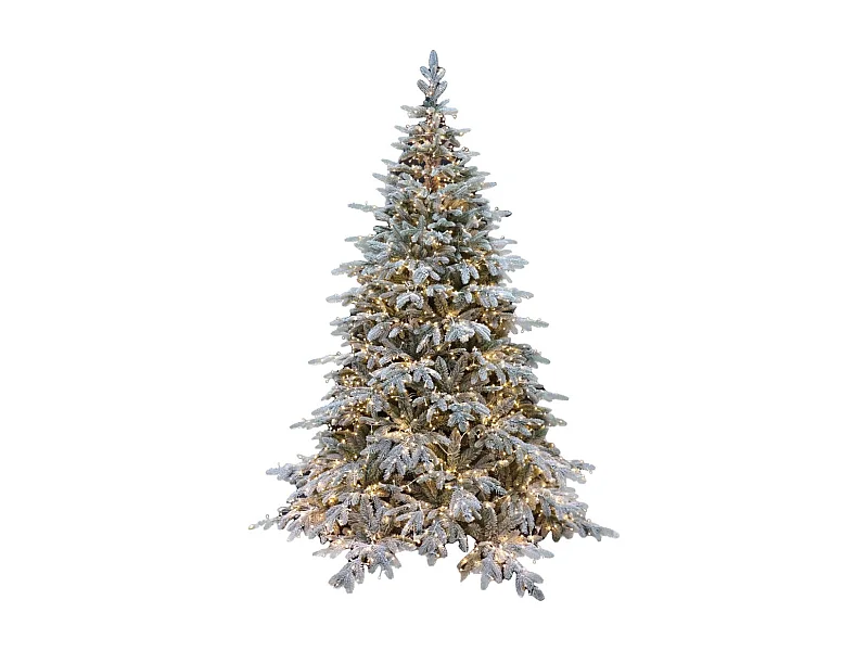 Albero Di Natale Pino Verde Innevato St. Moritz H 180cm X L 130cm Super Folto Effetto Real-Touch Con 2000 Luci Led Incorporate 1958 Tips E Base Croce