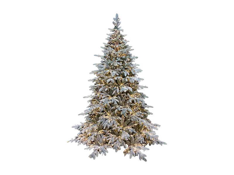 Albero Di Natale Pino Verde Innevato St. Moritz H 240cm X L 165cm Super Folto Effetto Real-Touch Con 3000 Luci Led Incorporate 3484 Tips E Base Croce