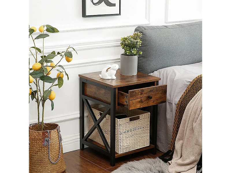 Szafka nocna Valora TABLE CABINET Rustic Brown Steel do sypialni