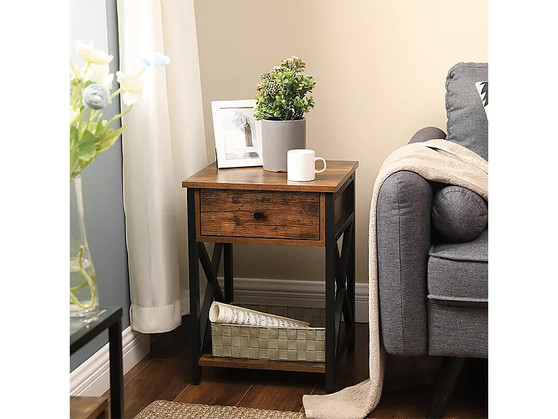 Table de chevet Valora en acier brun rustique pour chambre à coucher