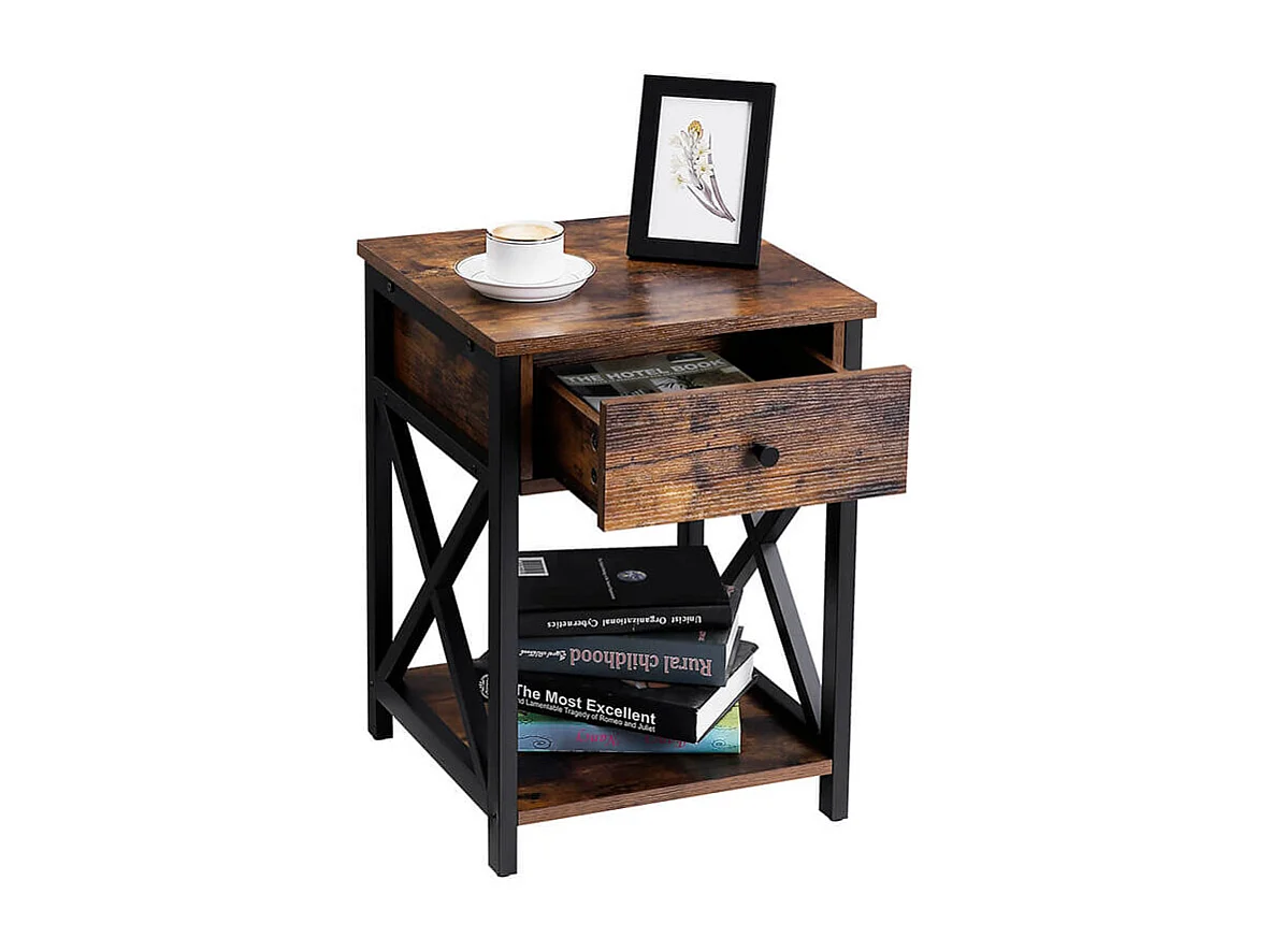 Table de chevet Valora en acier brun rustique pour chambre à coucher
