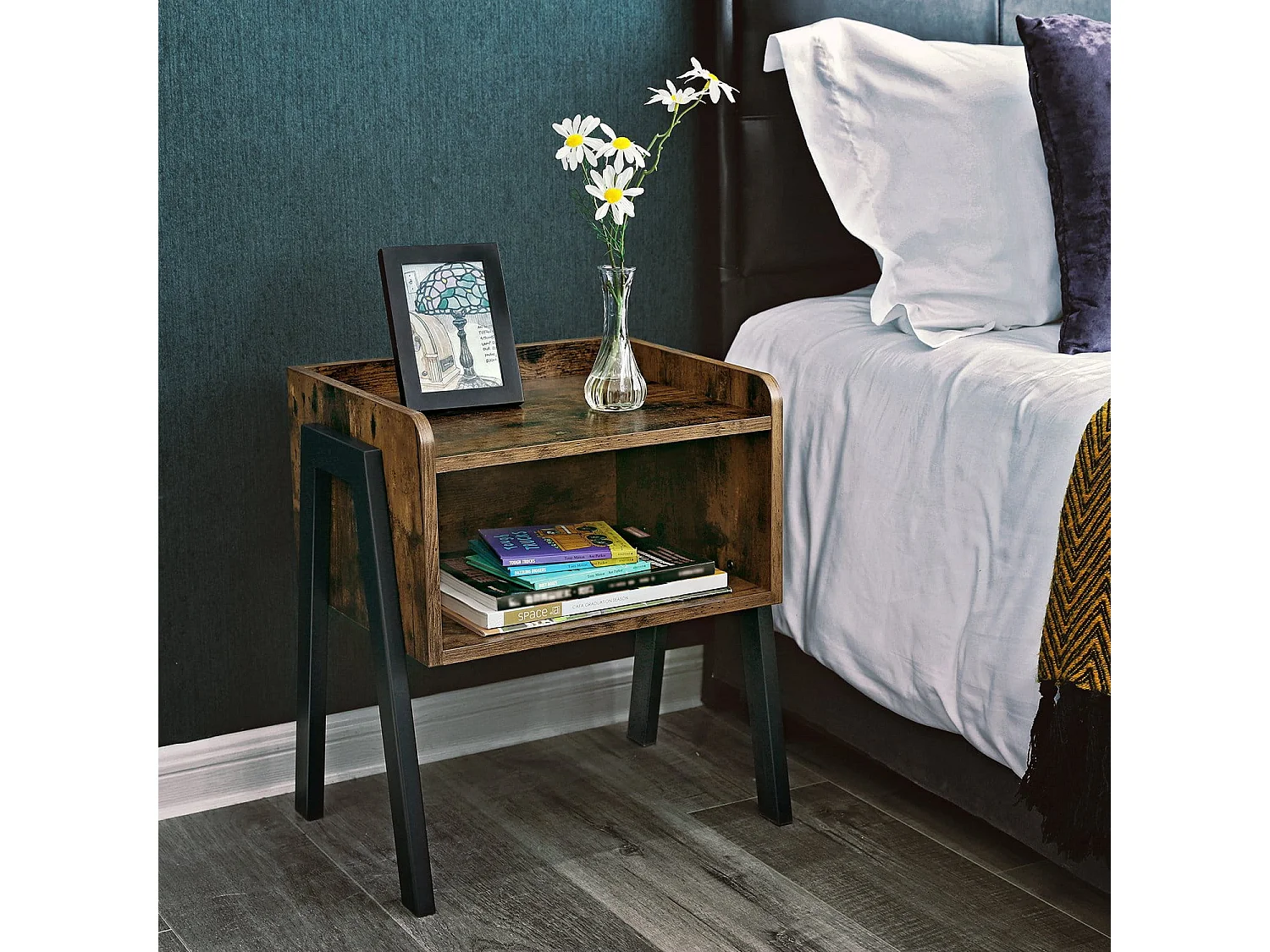 Szafka nocna Valora LET54X, rustykalna, brązowa, żelazna rama