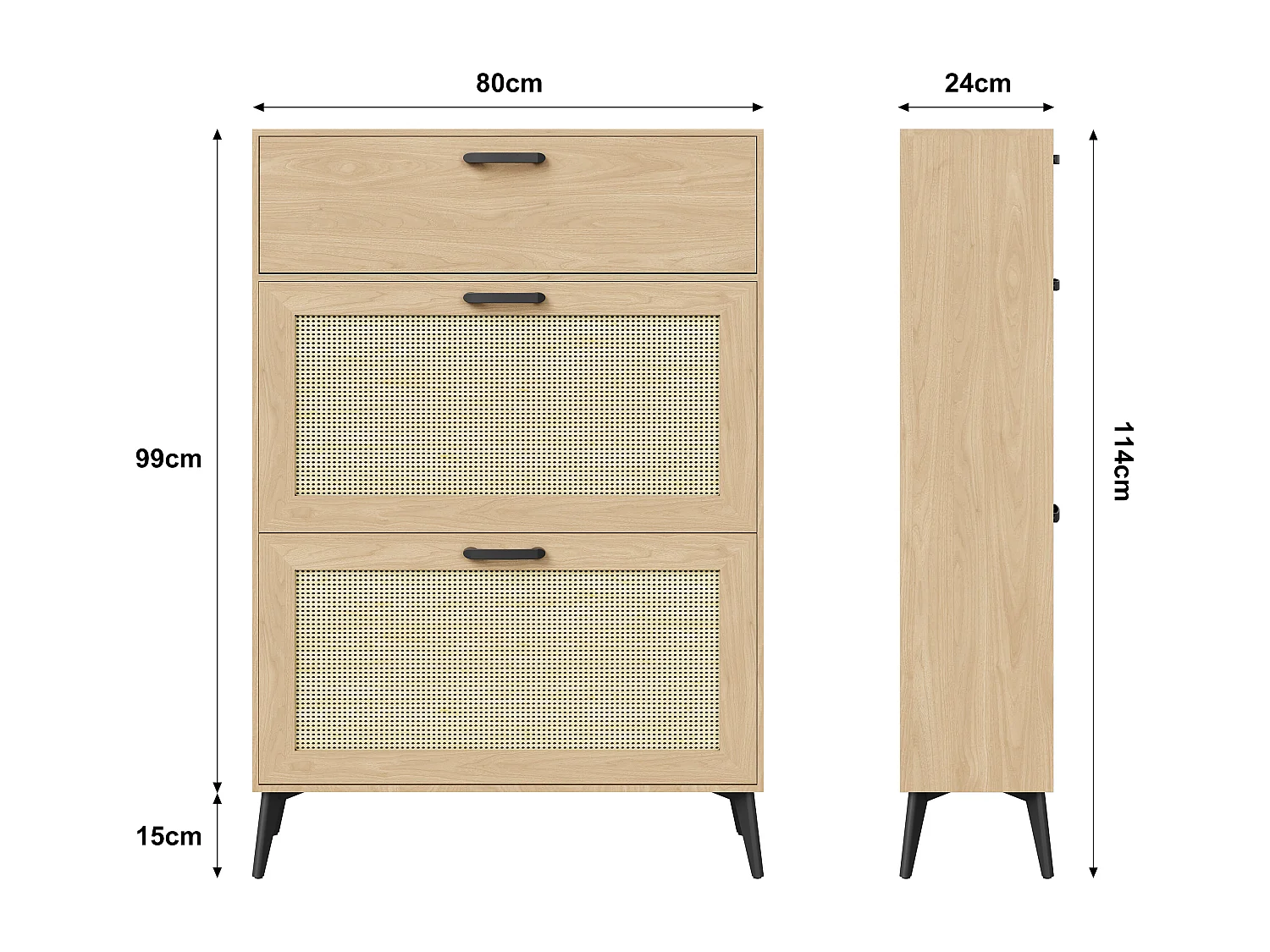 Meuble à chaussures-étagère à chaussures étroite en rotin avec séparateurs réglables-meuble à chaussures ultra-mince-80 x 24 x 114 cm