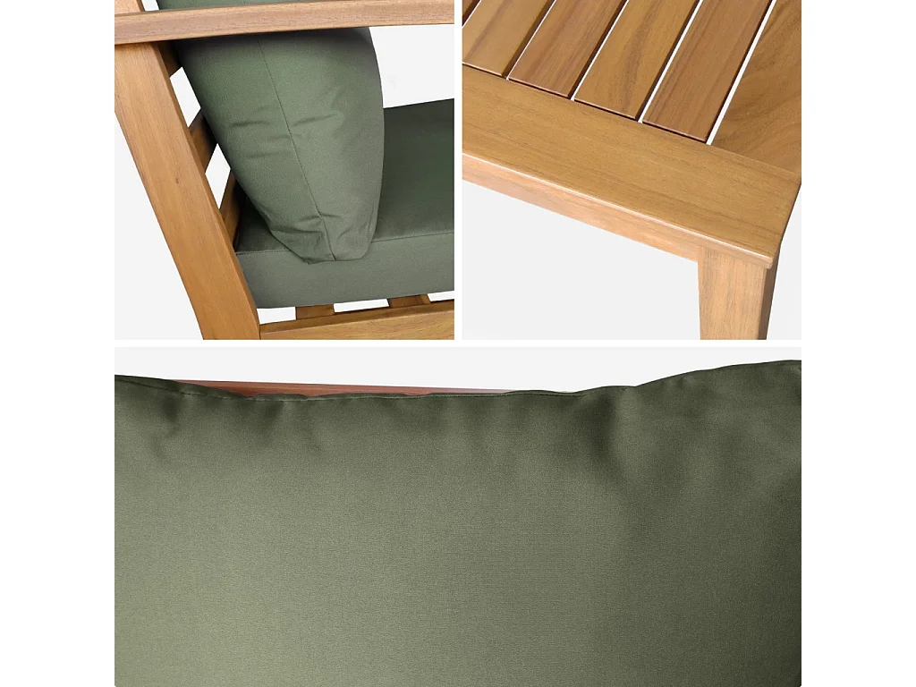 Salotto da giardino in legno di acacia, 5 posti, verde kaki