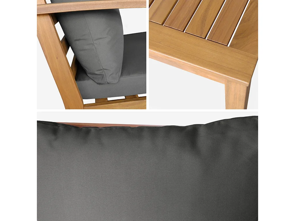 Salon de jardin USHUAIA 5 places gris en bois d'acacia. un canapé. une table. deux fauteuils