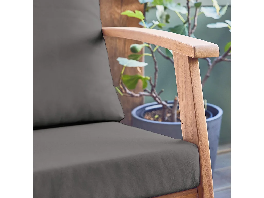 Salon de jardin USHUAIA 5 places gris en bois d'acacia. un canapé. une table. deux fauteuils