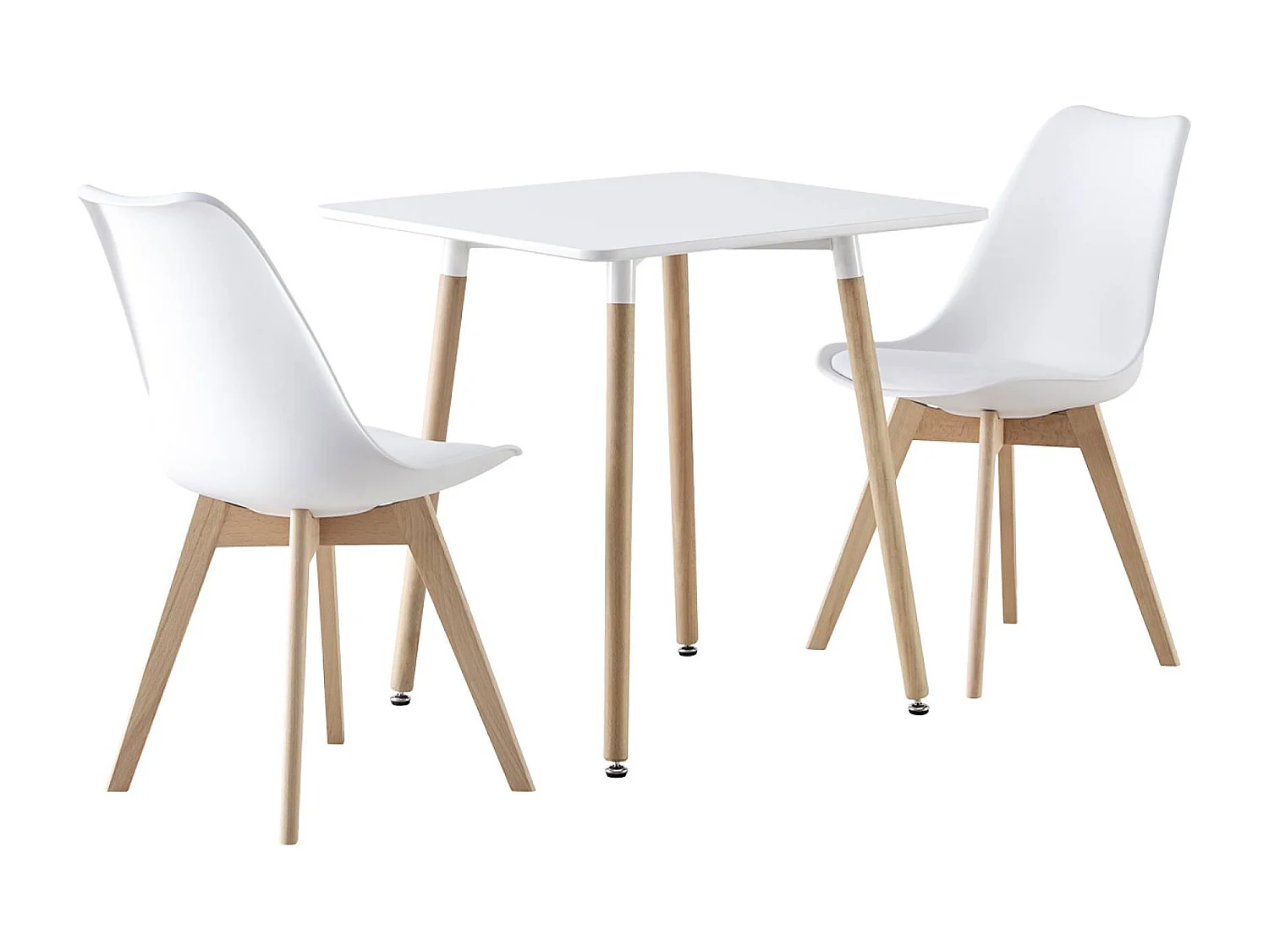 Set da pranzo composto da tavolo quadrato e 2 sedie, 70cm, bianco