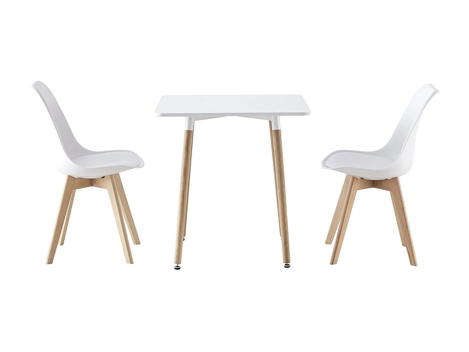 Set da pranzo composto da tavolo quadrato e 2 sedie, 70cm, bianco