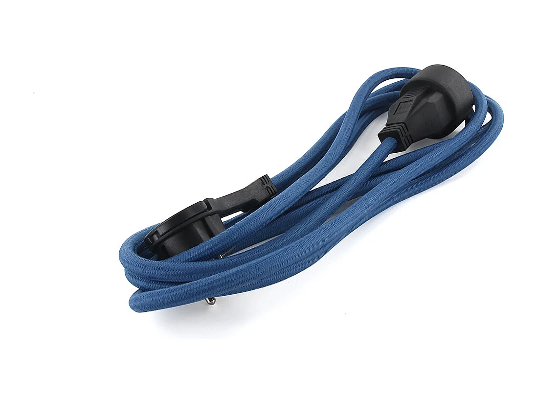 Prolongateur textile fiche plate 3m - bleu clair et noir - Chacon