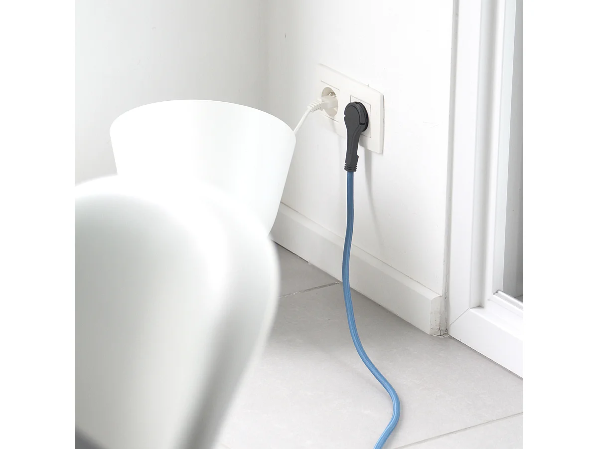 Prolongateur textile fiche plate 3m - bleu clair et noir - Chacon