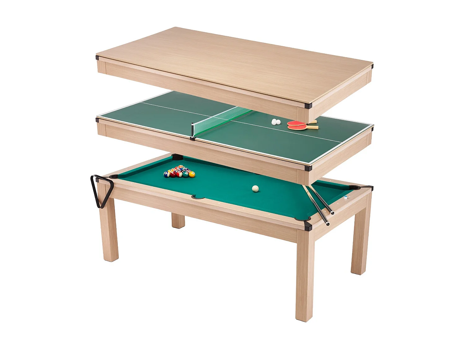Table de salle à manger 3 en 1 avec billard et ping pong