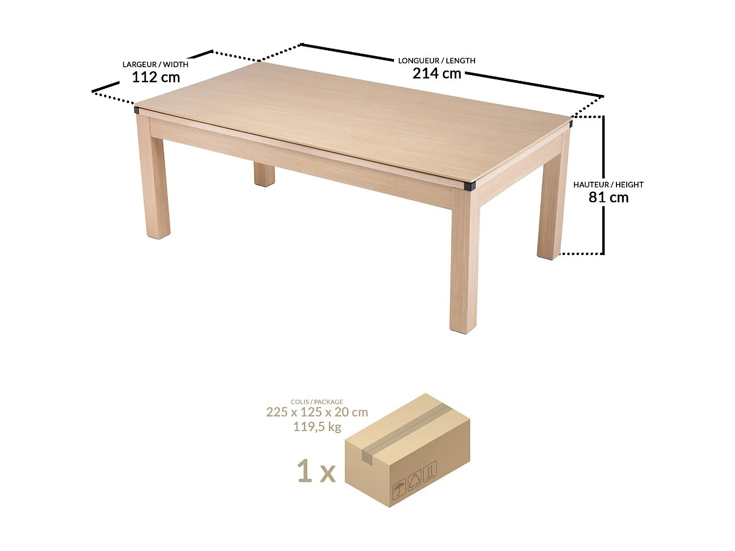 Table de salle à manger 3 en 1 avec billard et ping pong