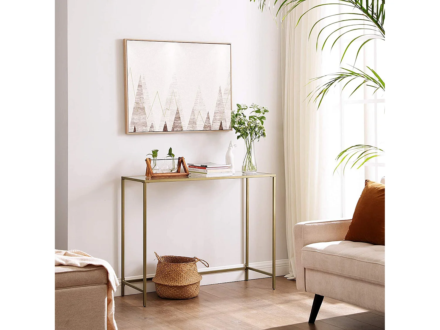 Console de salon Valora, plateau en verre et métal doré, pour la maison