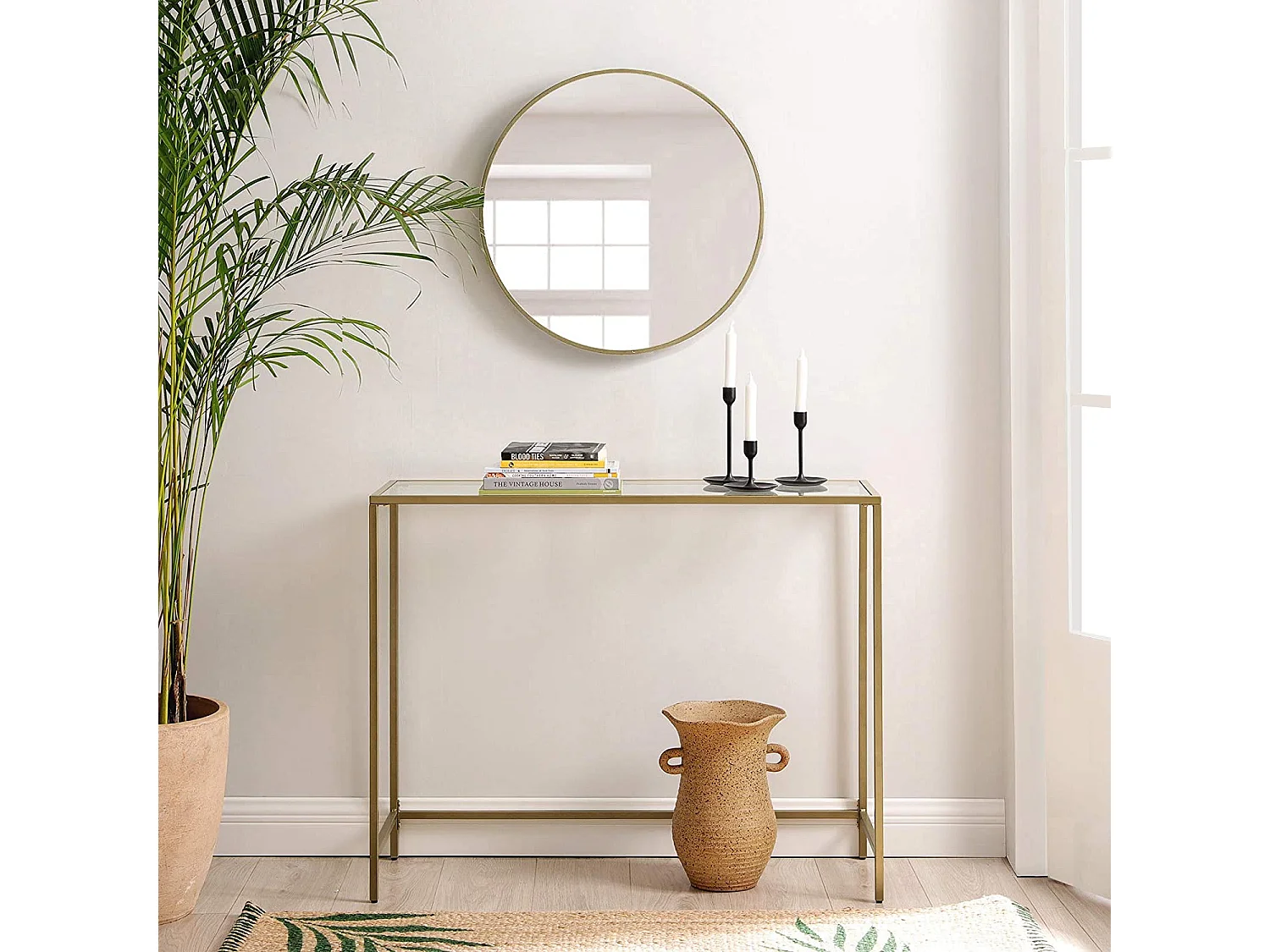 Console de salon Valora, plateau en verre et métal doré, pour la maison