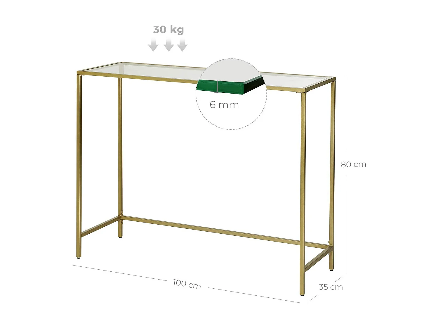 Console de salon Valora, plateau en verre et métal doré, pour la maison