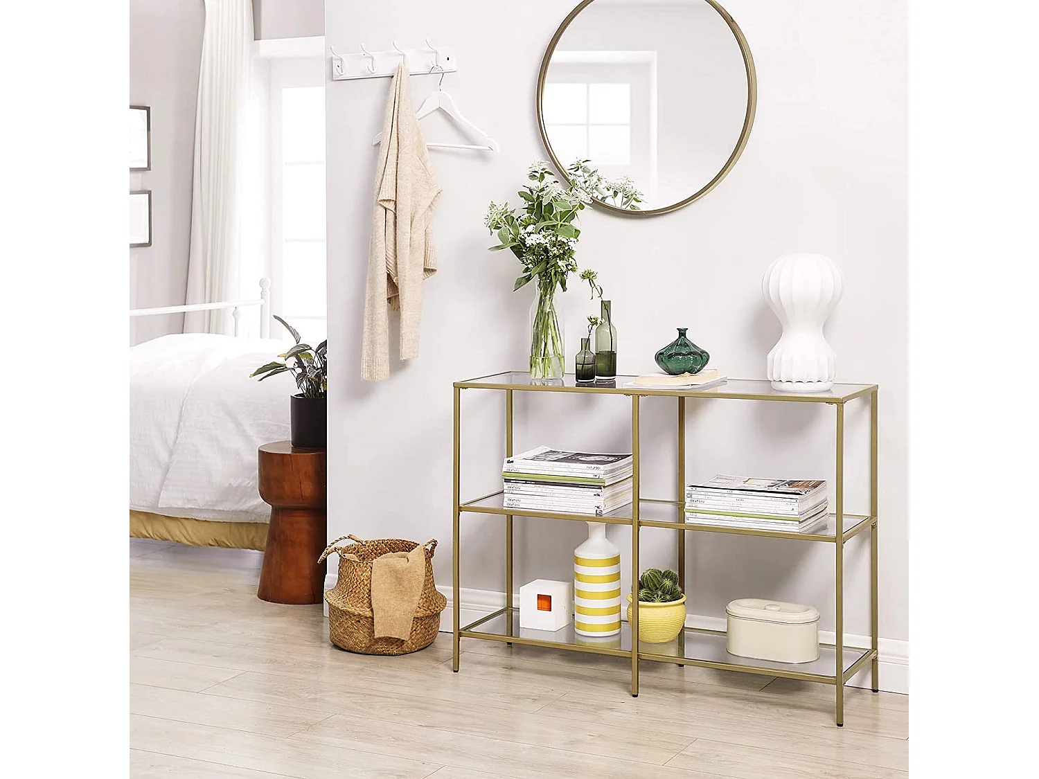 Valora LGT27G Konsolentisch mit goldenen Glasablagen