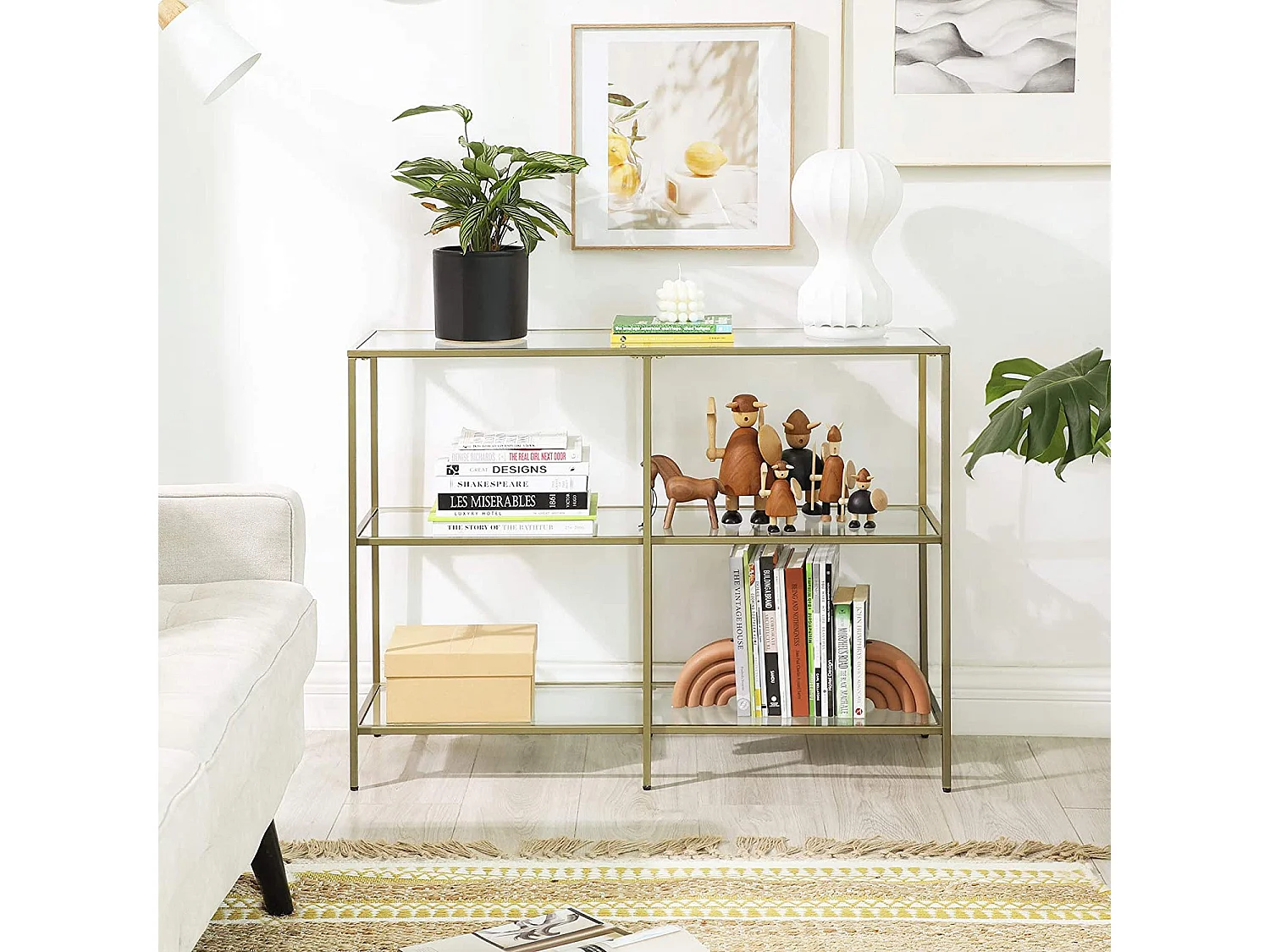 Console Valora LGT27G avec étagères en verre doré