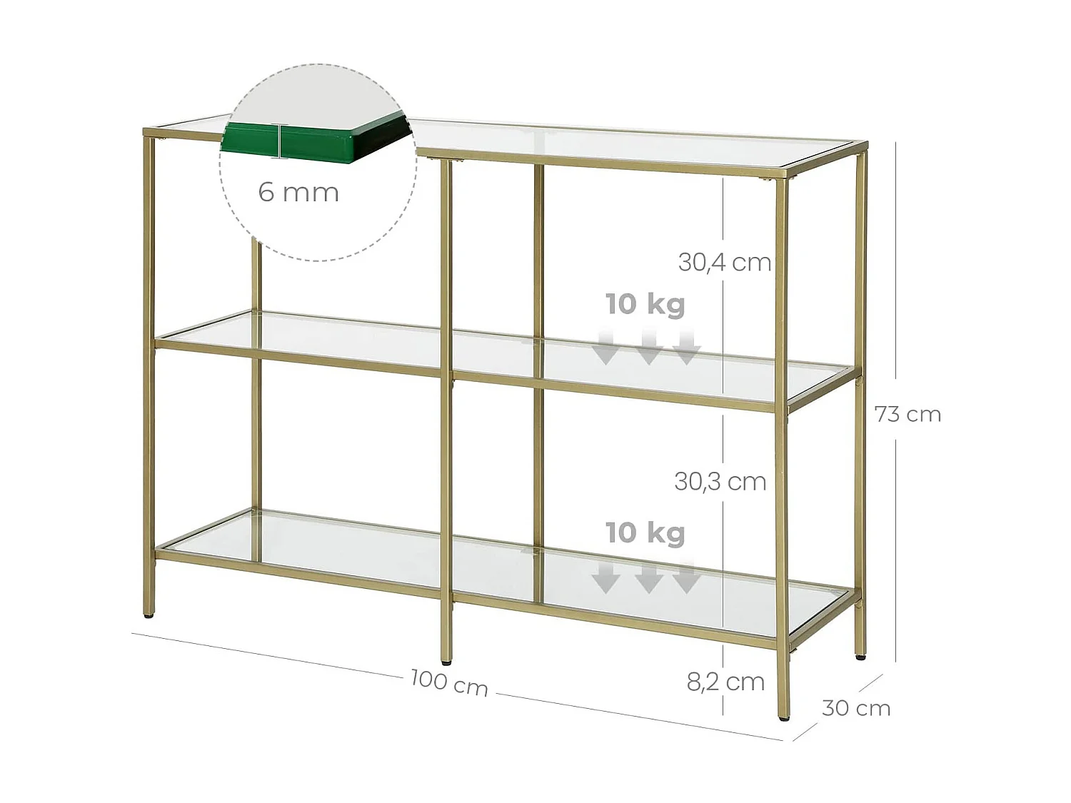 Console Valora LGT27G avec étagères en verre doré