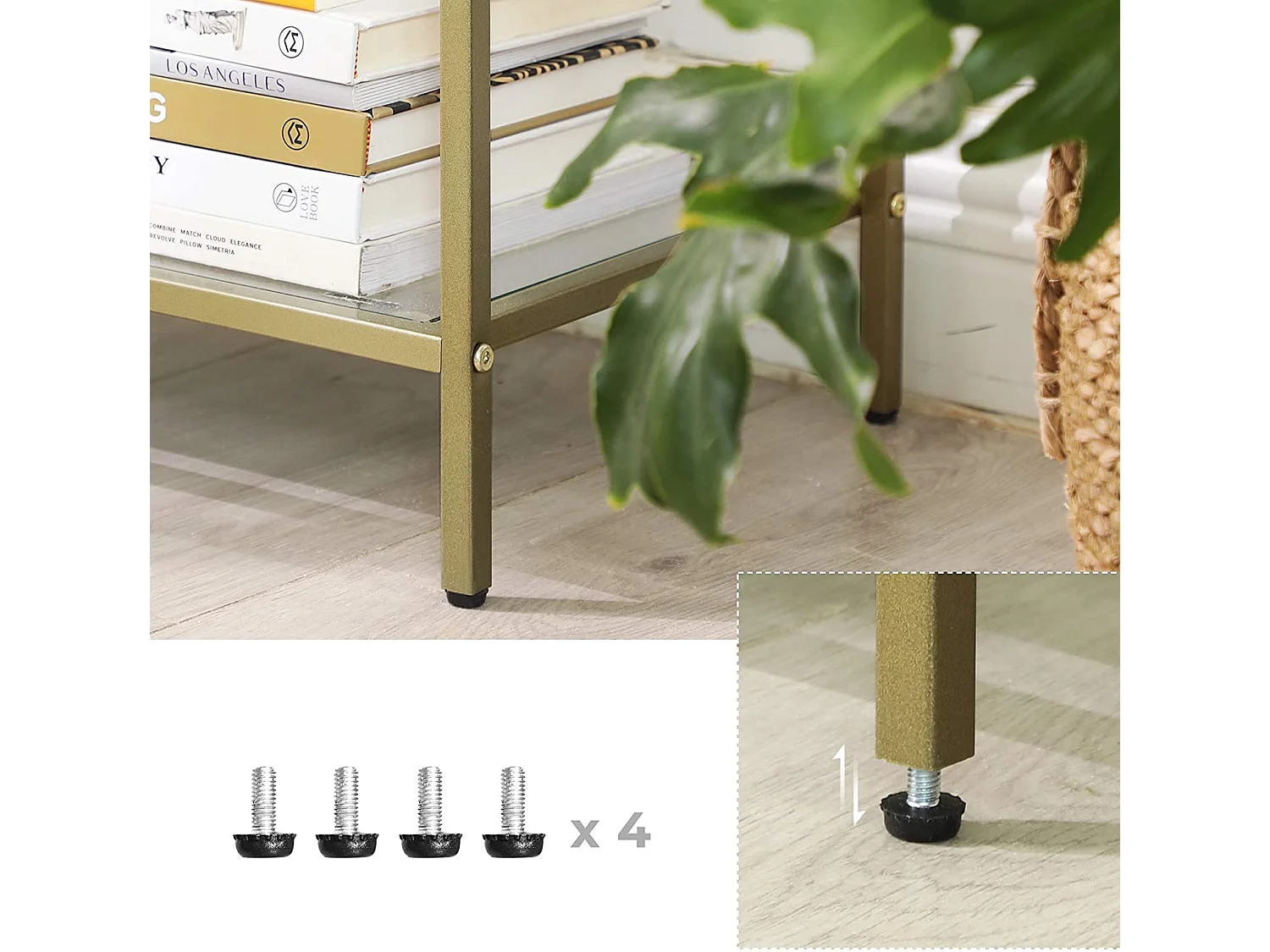 Console Valora LGT27G avec étagères en verre doré