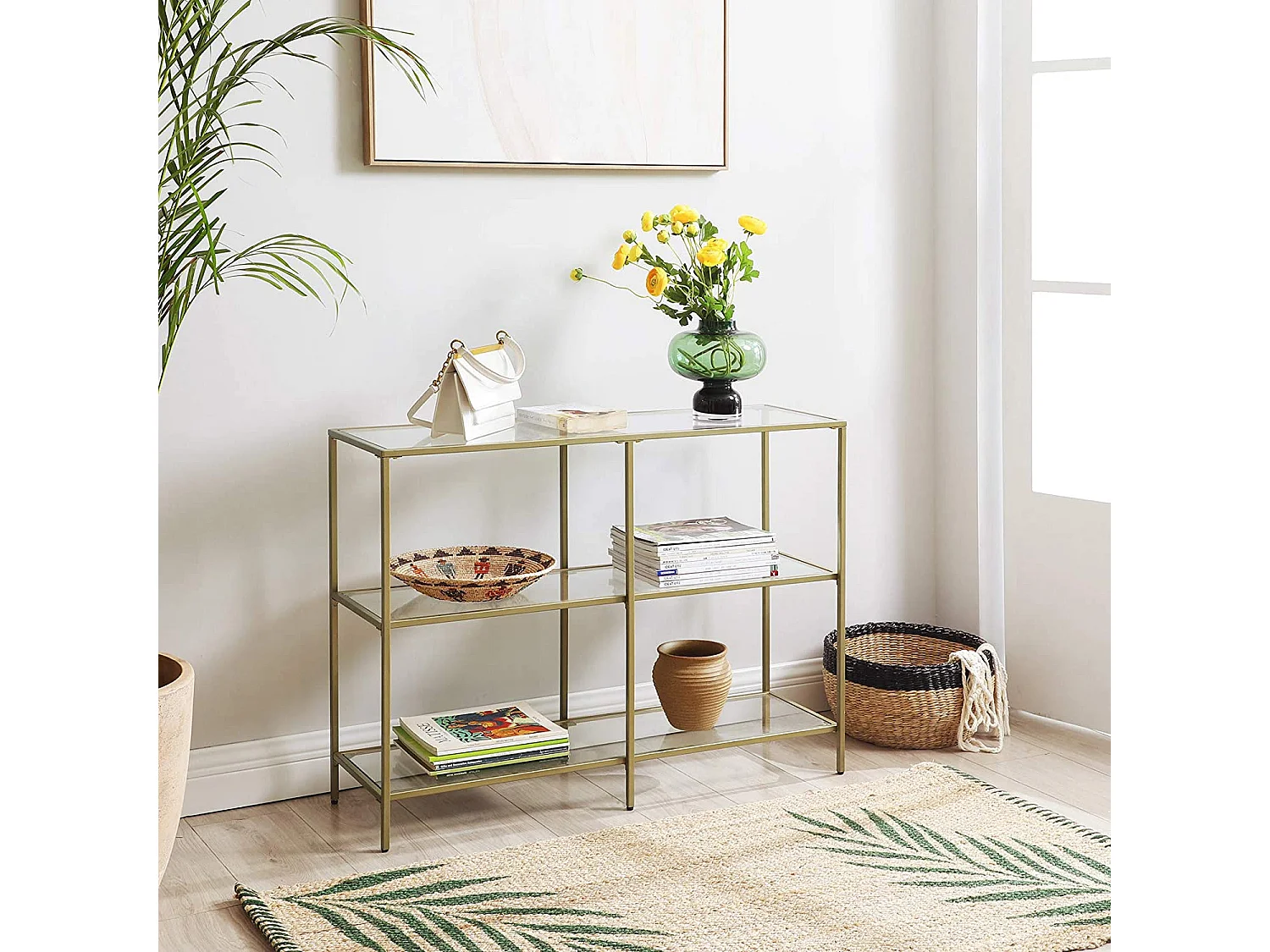 Console Valora LGT27G avec étagères en verre doré