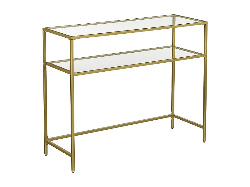 Valora Wohnzimmerkonsole, Tisch, Glas, Gold, Metallregale