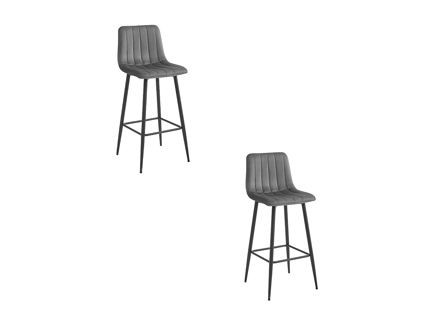 Tabouret Valora POZZA en velours gris foncé avec pieds noirs pour la cuisine (x2)