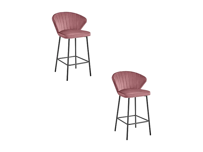Tabouret Valora GATTA en velours rose foncé avec pieds noirs pour la cuisine (x2)